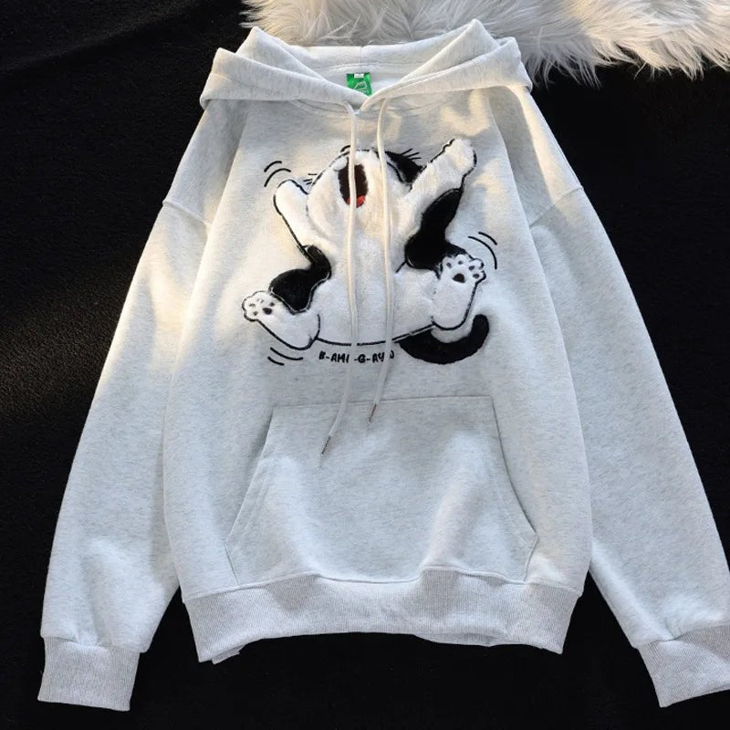 Cozy Cartoon Cat Fleece Hoodie for Y2K Aesthetic and Cute Outfits