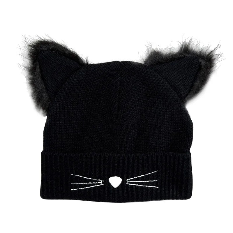 Cozy Cat Ears Knitted Winter Hat for Y2K Aesthetic and Cute Winter Outfits