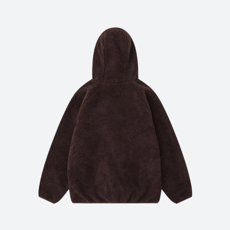 Cozy Funnel Neck Zip-Up Teddy Hoodie for Y2K Aesthetic and Grunge Style Outfits