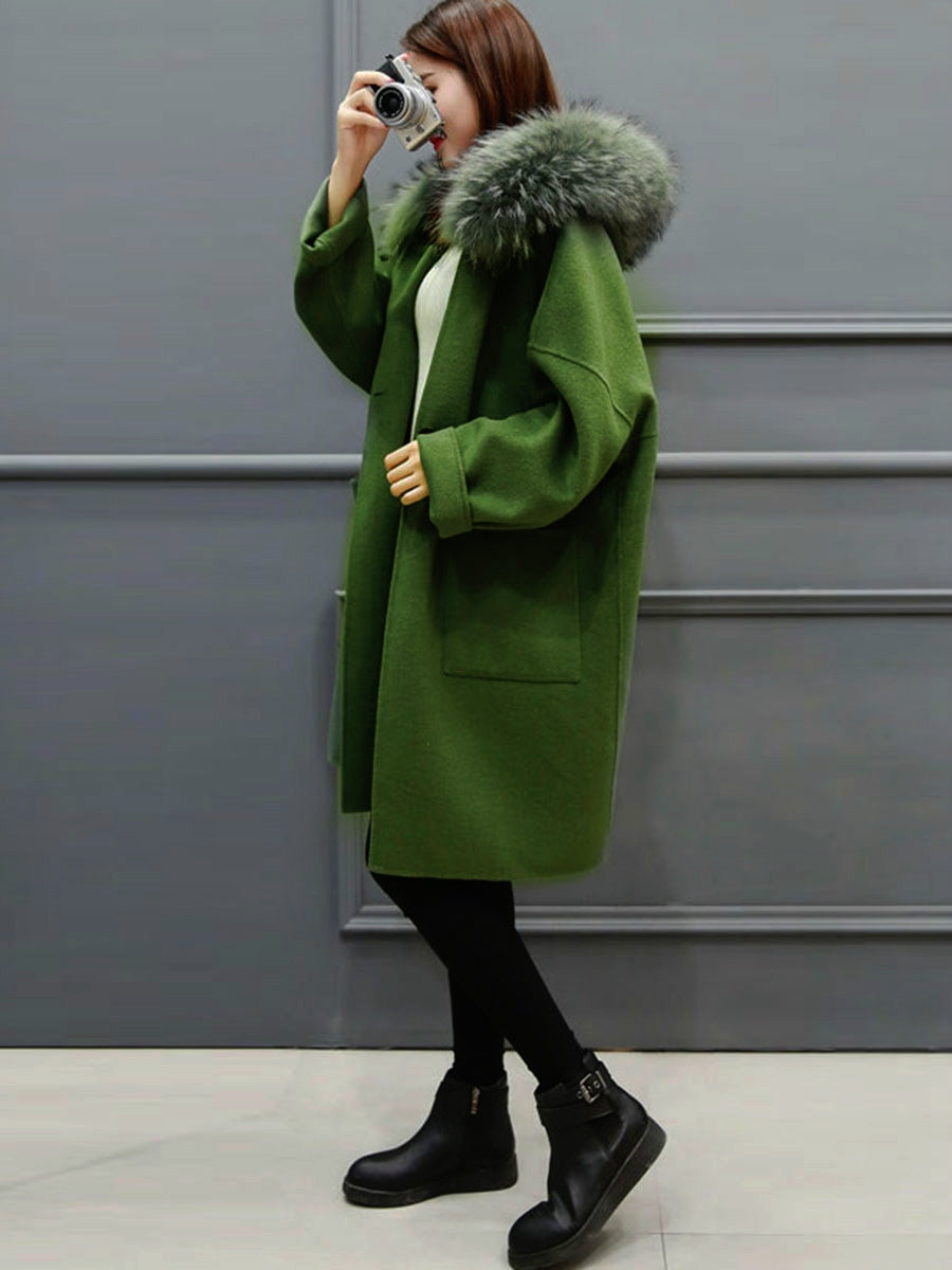 Cozy Green Long Faux Fur Coat for Winter - Y2K Aesthetic Outerwear