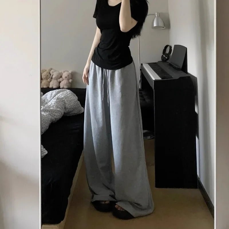 Cozy Grey Casual Wide Leg Joggers for Effortless Y2K Style and Comfy Aesthetic Outfits