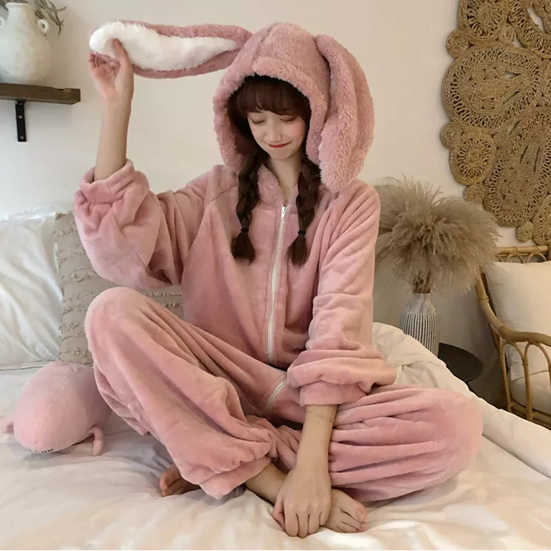 Cozy Hooded Bunny Kigurumi for Y2K Aesthetic and Cute Loungewear Style