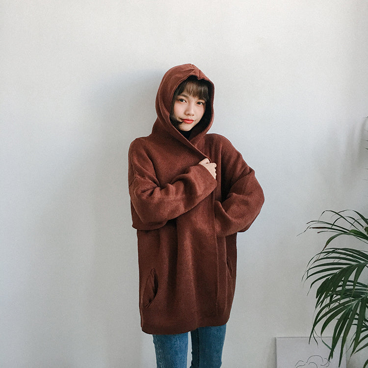 Cozy Knitted Hooded Cardigan for Y2K Aesthetic and Comfy Layering