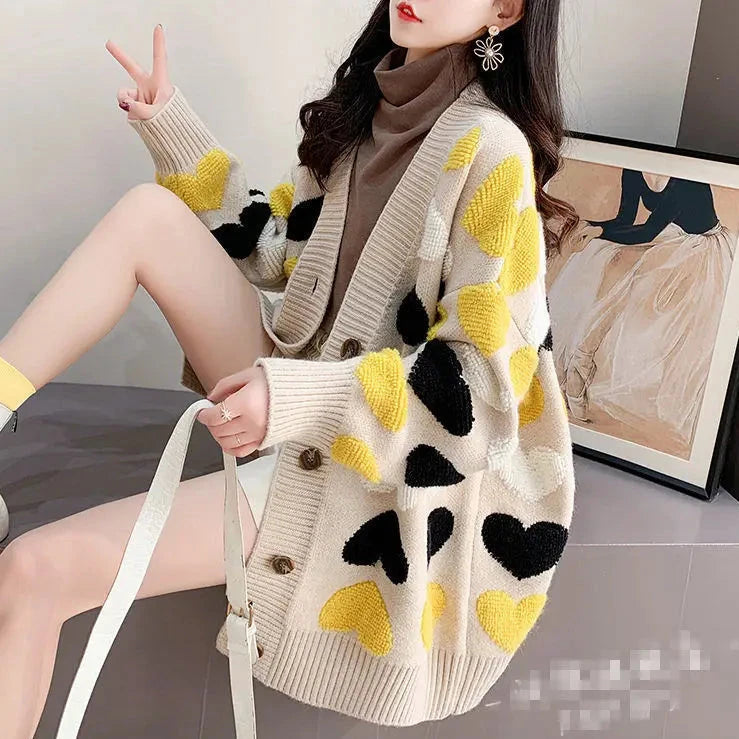 Cozy Korean Loose Knit Cardigan for Y2K Aesthetic and Soft Girl Style