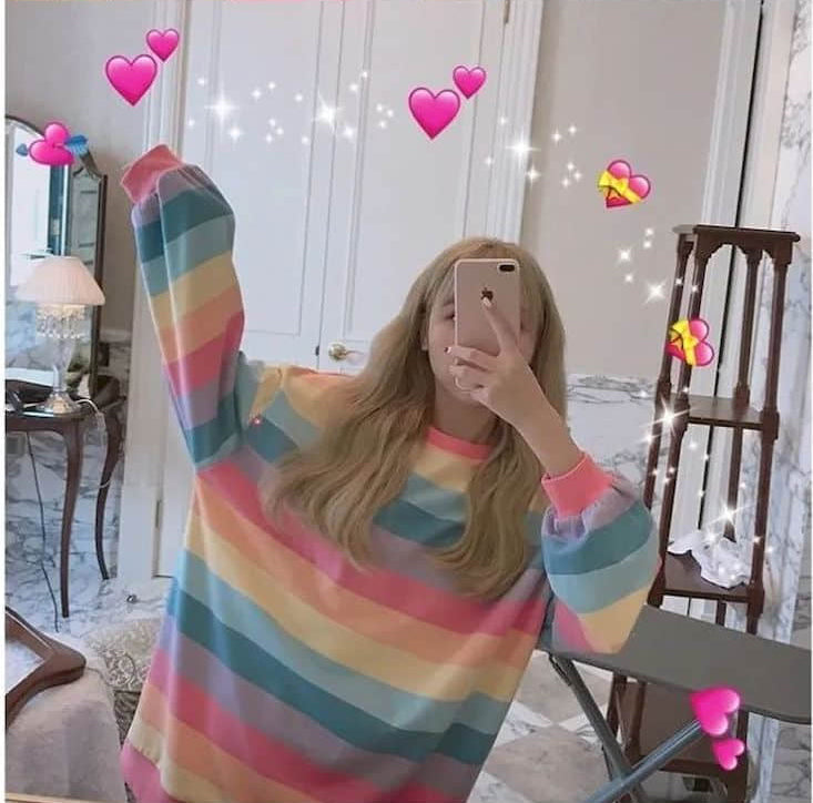 Cozy Long Sleeve Rainbow Striped Sweatshirt for Y2K Aesthetic and Cute Outfits