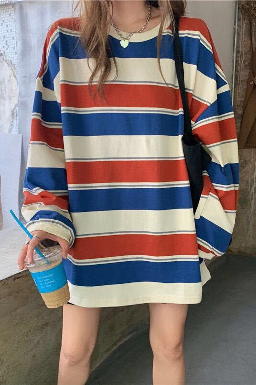 Cozy Long Sleeve Striped Sweater for Y2K Aesthetic and Grunge Style Outfits