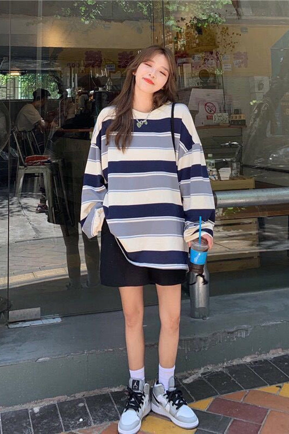 Cozy Long Sleeve Striped Sweater for Y2K Aesthetic and Grunge Style Outfits