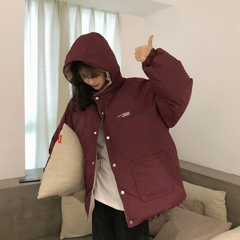 Cozy Loose-Fit Padded Warm Jacket with Two Side Pockets for Y2K Aesthetic Style