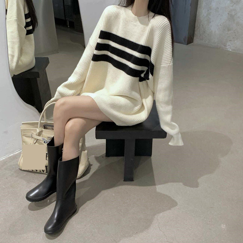 Cozy Loose Striped Knitted Sweater for Y2K Aesthetic and Grunge Style Outfits