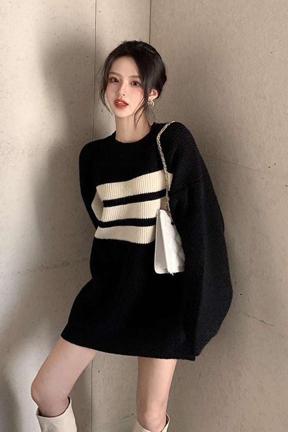 Cozy Loose Striped Knitted Sweater for Y2K Aesthetic and Grunge Style Outfits