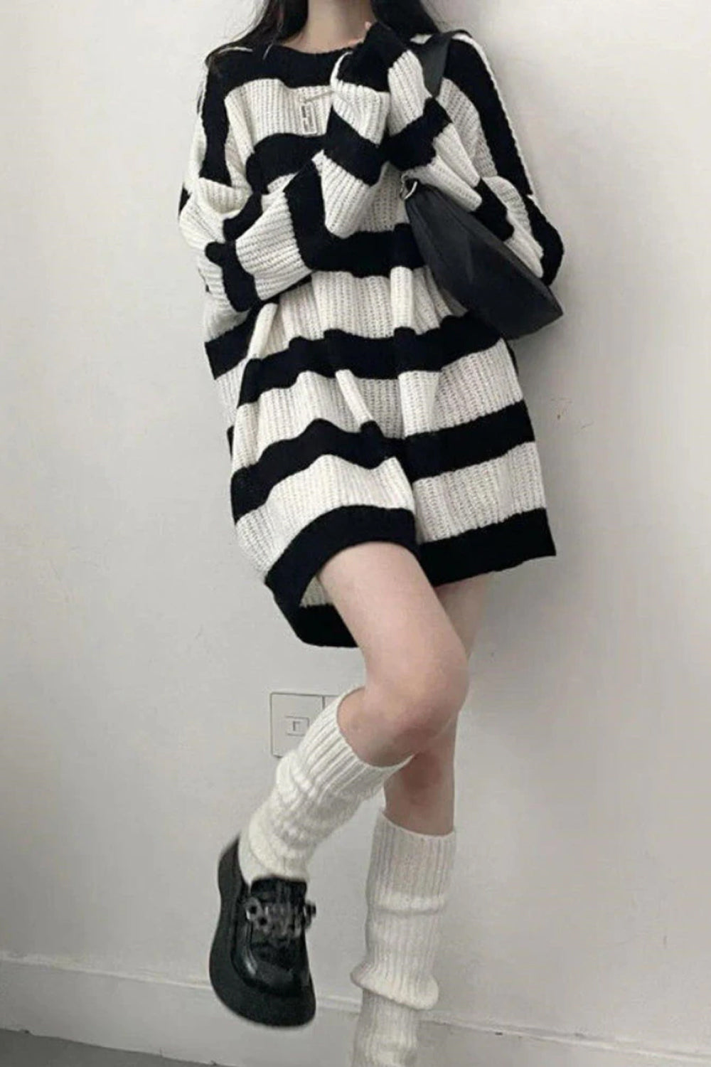 Cozy Loose Striped Knitted Sweater for Y2K Aesthetic and Grunge Style Outfits