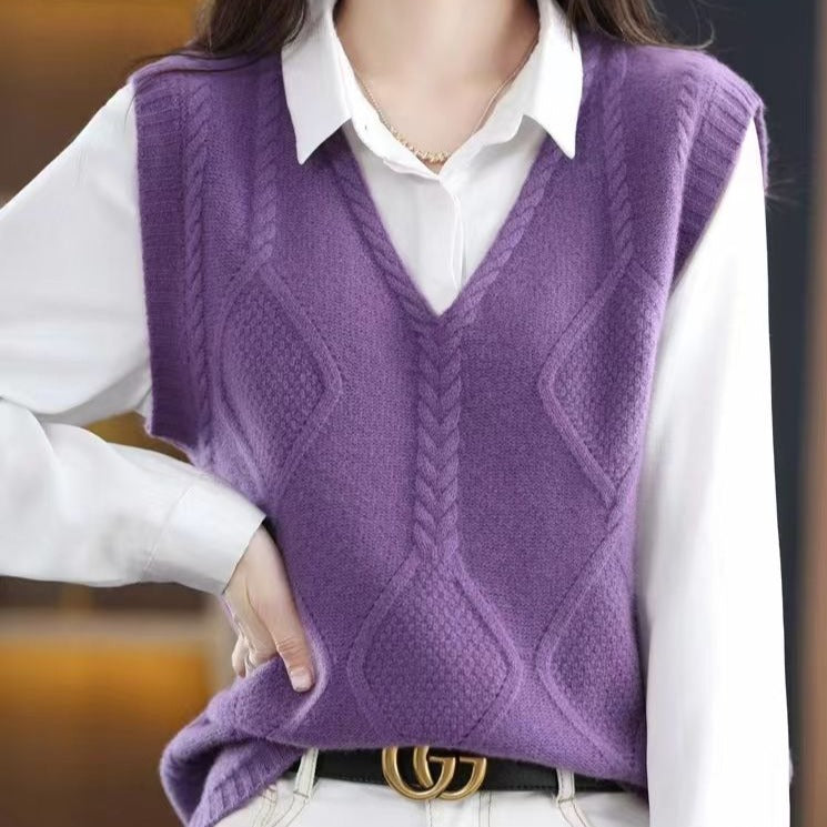 Cozy Loose V-Neck Sweater Vest in Y2K Aesthetic for Effortless Layering and Style