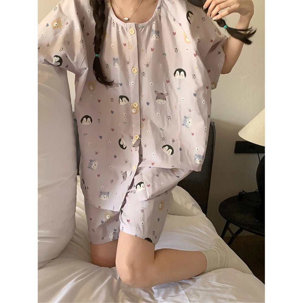 Cozy Pink Penguin Cotton Pajamas for Y2K Aesthetic Sleepwear and Cute Loungewear