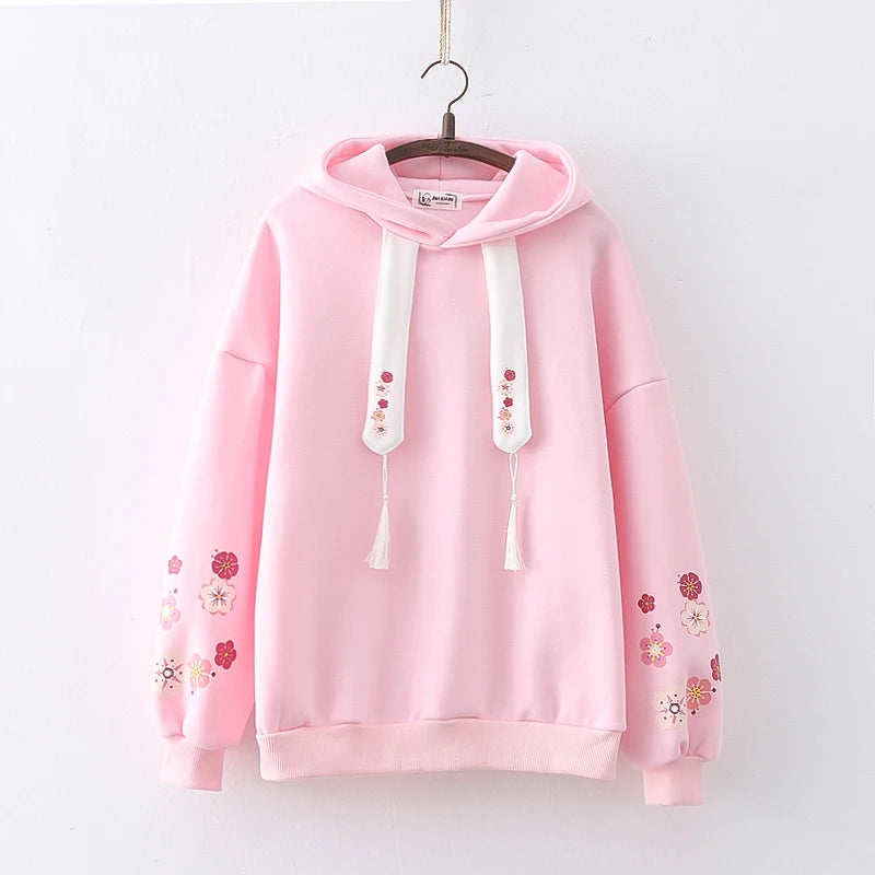 Cozy Sakura Fleece Kawaii Hoodie for Y2K Aesthetic and Cute Outfits