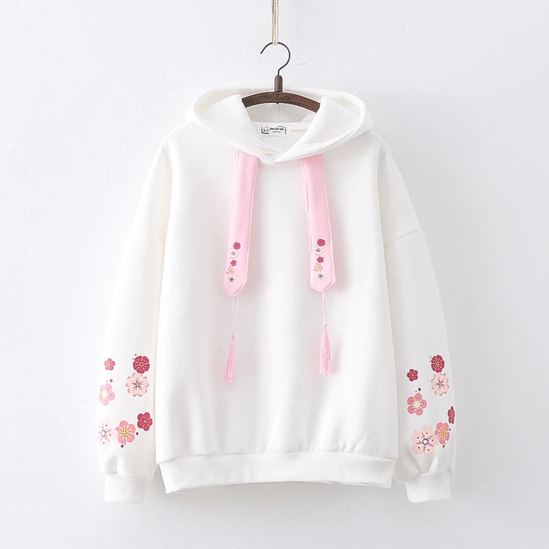 Cozy Sakura Fleece Kawaii Hoodie for Y2K Aesthetic and Cute Outfits