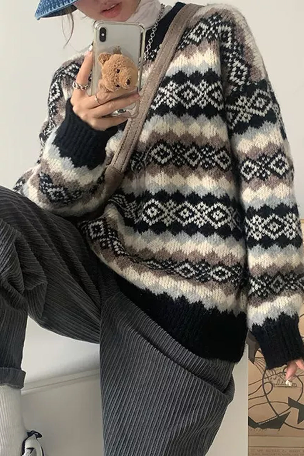 Cozy Vintage-Inspired Knitted Christmas Sweater for Y2K Aesthetic Fashion Lovers