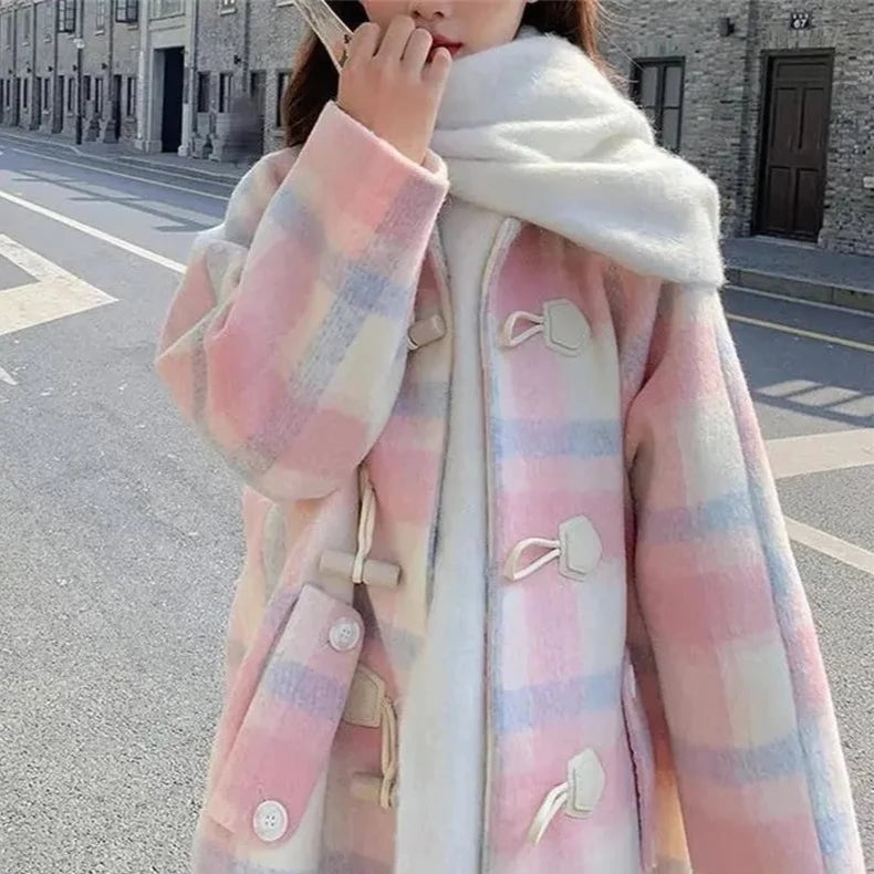 Cozy Winter Pastel Woolen Coat for Y2K Aesthetic and Soft Girl Style