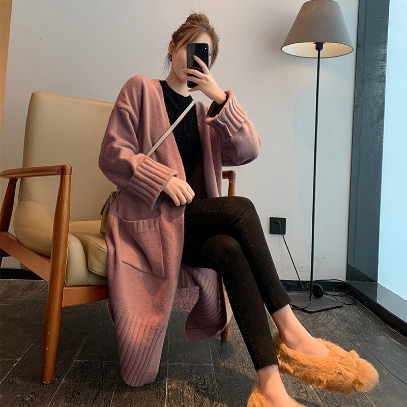 Cozy Y2K Knitted Long Cardigan Sweater for Effortless Aesthetic Style