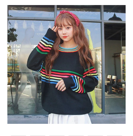 Cozy Y2K Rainbow Stripe Oversized Sweater for Cute Aesthetic Outfits