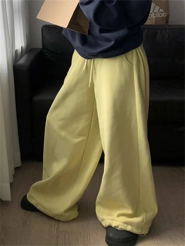 Cozy Yellow Fleece-Lined Sweatpants for Y2K Aesthetic and Comfy Outfits