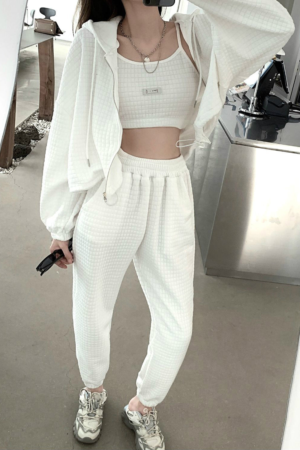 Cropped Hoodie and Sweatpants 3-Piece Set for Y2K Fashion and Comfy Aesthetic Outfits