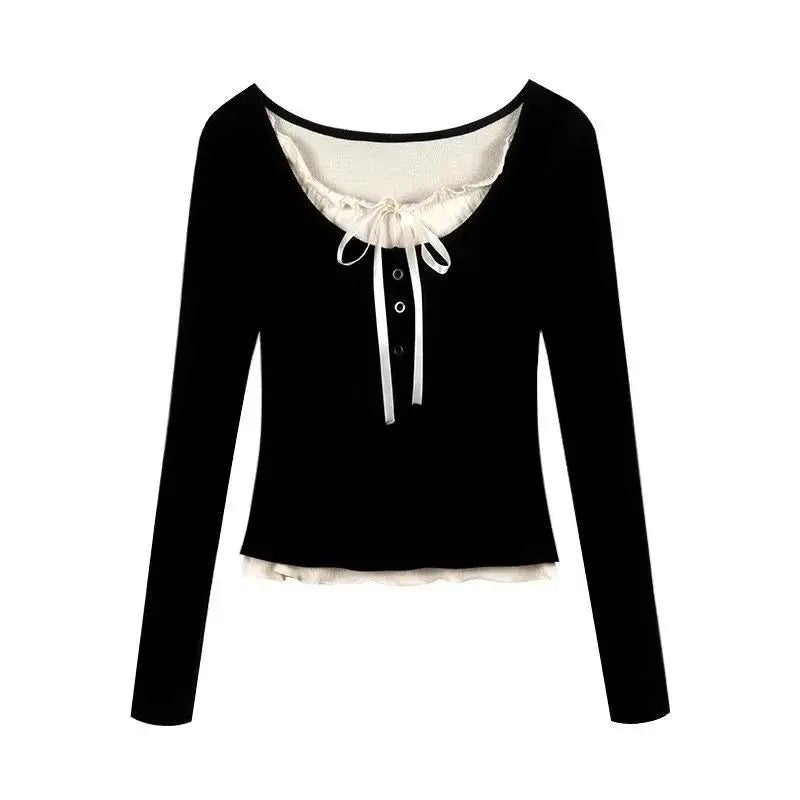 Cropped Lace T-Shirt for Y2K Aesthetic: Cute Top for Coquette and Grunge Styles