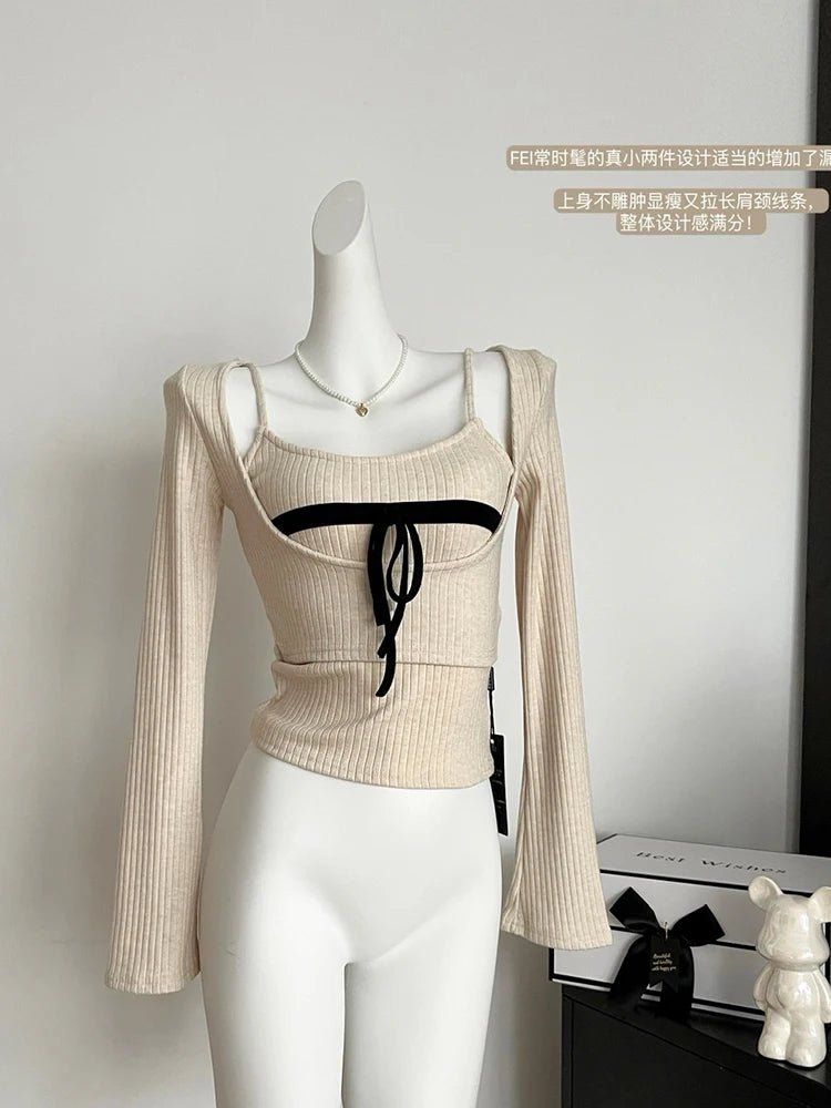 Cropped Sweater Two-Piece Set for Y2K Fashion Lovers - Cute & Comfy Aesthetic Outfit