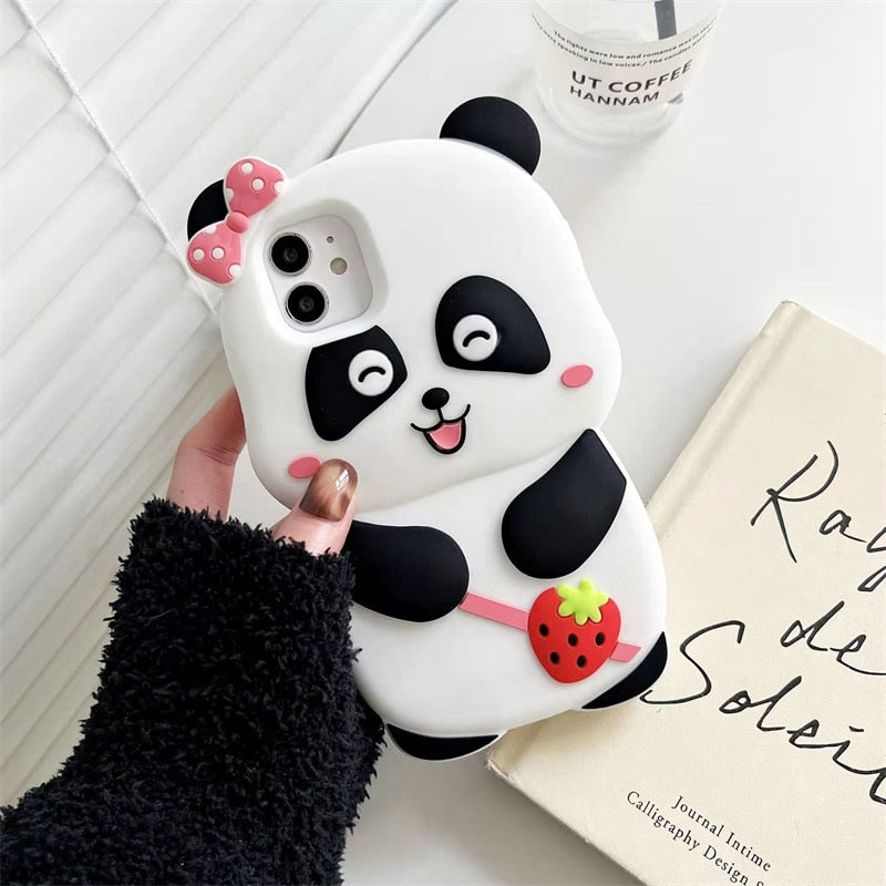 Cute Cartoon Panda 3D iPhone Case - Kawaii Aesthetic Phone Accessory for Y2K Style