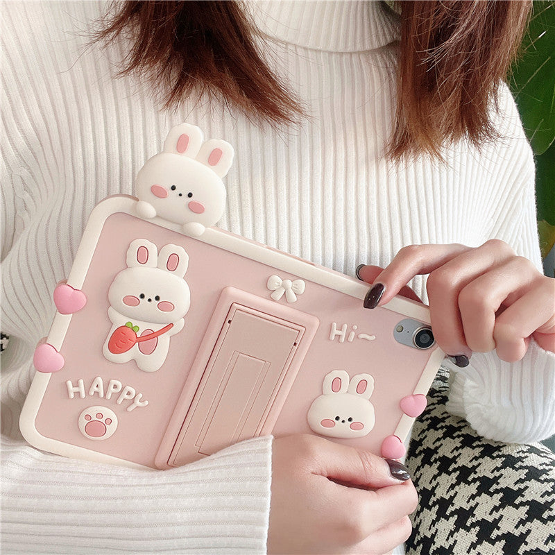 Cute Cartoon Rabbit & Pig iPad Case - Adorable Kawaii Aesthetic Tablet Cover for Y2K Style