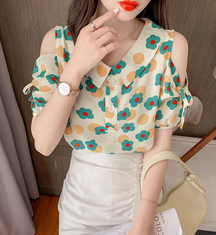 Cute Daisy Pattern Off-Shoulder Top | Y2K Aesthetic Floral Blouse for Trendy Outfits