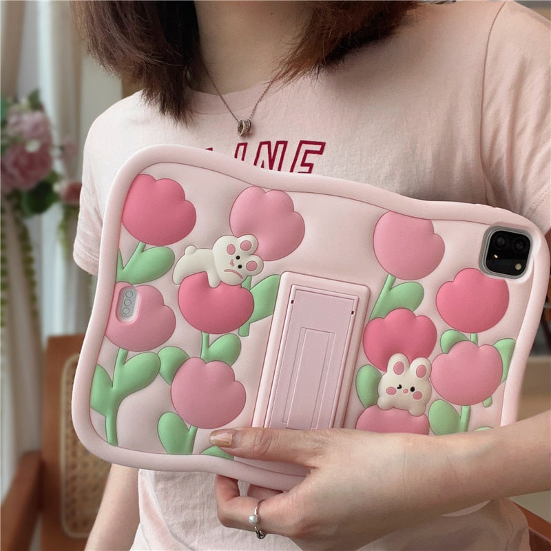 Cute Flower Rabbit iPad Case | Y2K Aesthetic Phone Cover for Stylish Protection