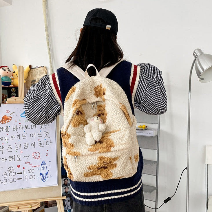 Cute Fluffy Y2K Aesthetic School Backpack for Trendy Coquette and Grunge Outfits