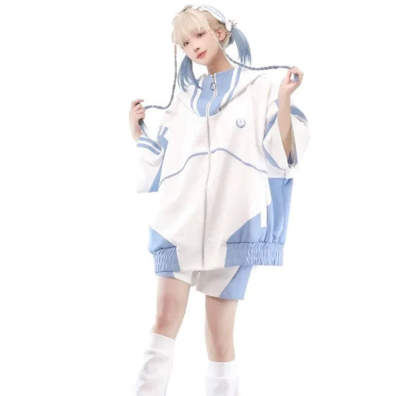 Cute Pastel Y2K Oversized Track Jacket for Coquette and Grunge Aesthetic Outfits