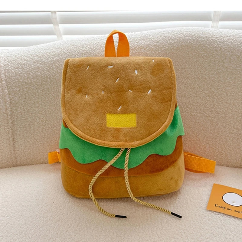 Cute Plush Burger Backpack for Y2K Aesthetic and Coquette Style Outfits