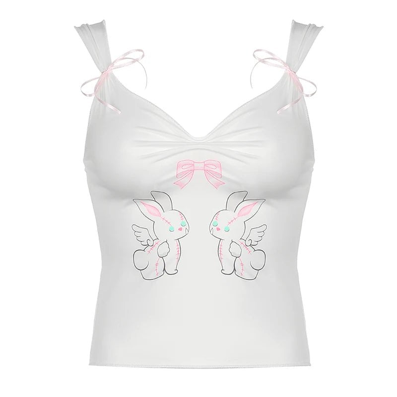 Cute Rabbit Print Tank Top for Y2K Aesthetic Outfits and Coquette Style Fashion