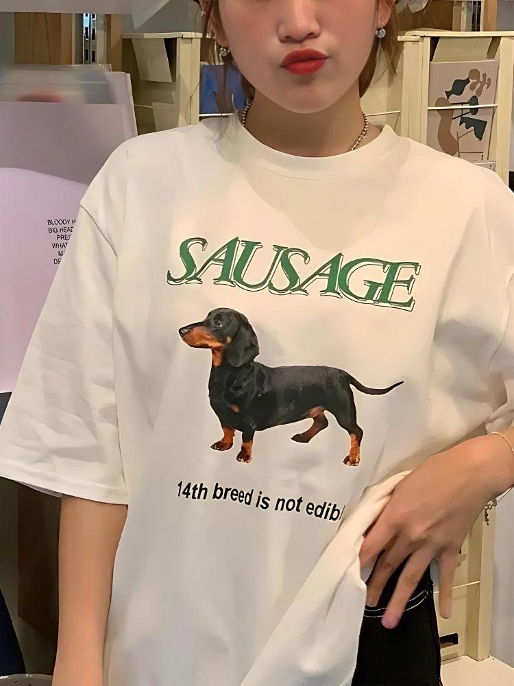 Cute Sausage Dog Tee - Y2K Aesthetic Graphic Top for Comfy and Stylish Outfits