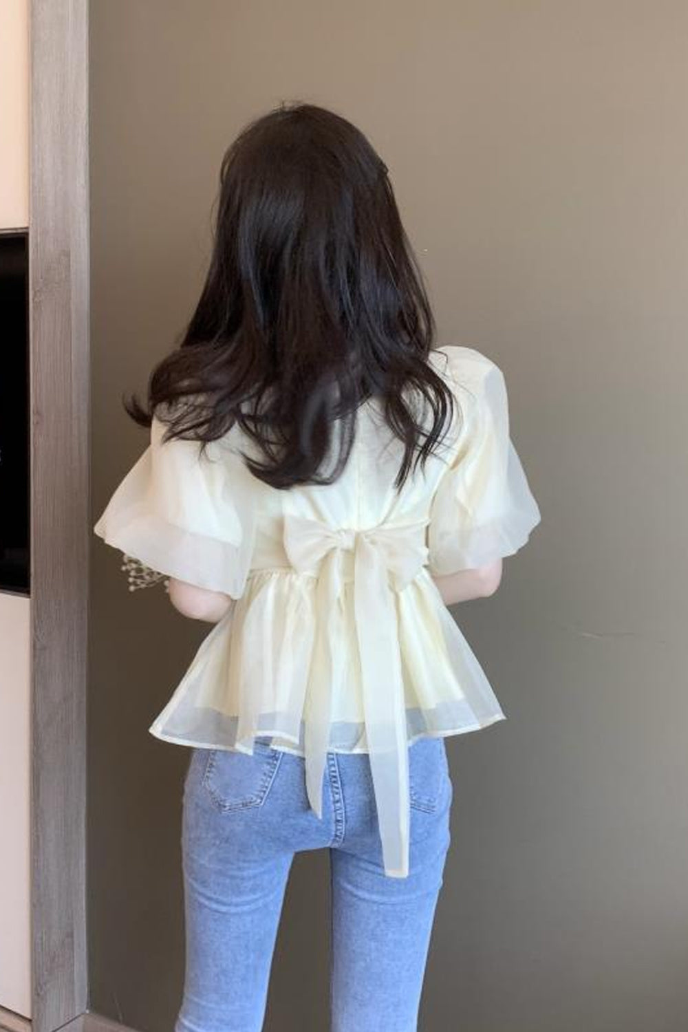 Cute Short Sleeve Bow Design Back Top - Y2K Aesthetic Fashion Essential