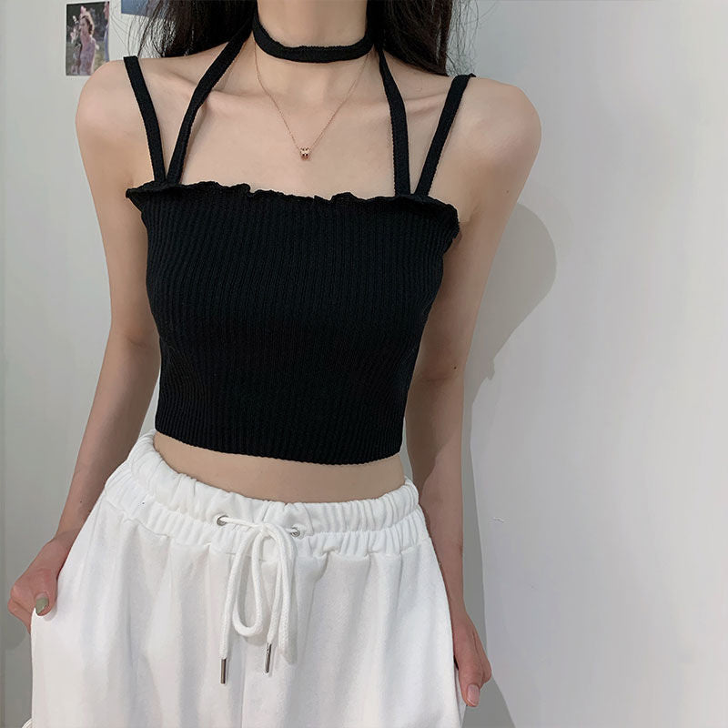 Cute Y2K Aesthetic String Camisole Crop Tops for Stylish Coquette and Grunge Outfits