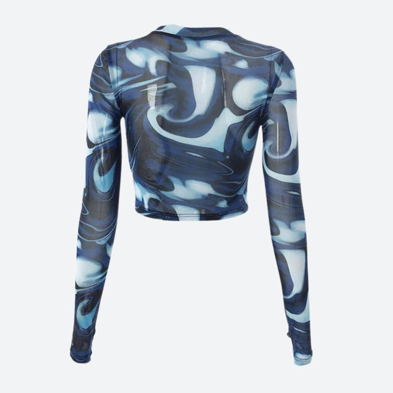 Cyberpunk Blue Aura Sheer Top - Y2K Aesthetic Fashion for Edgy Outfits and Unique Styles