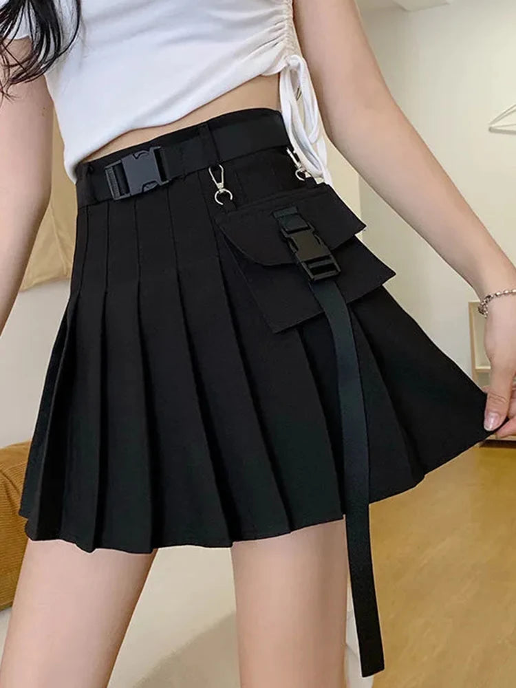 Cyberpunk Pleated Cargo Skirt: Edgy Y2K Fashion for a Bold Aesthetic Look