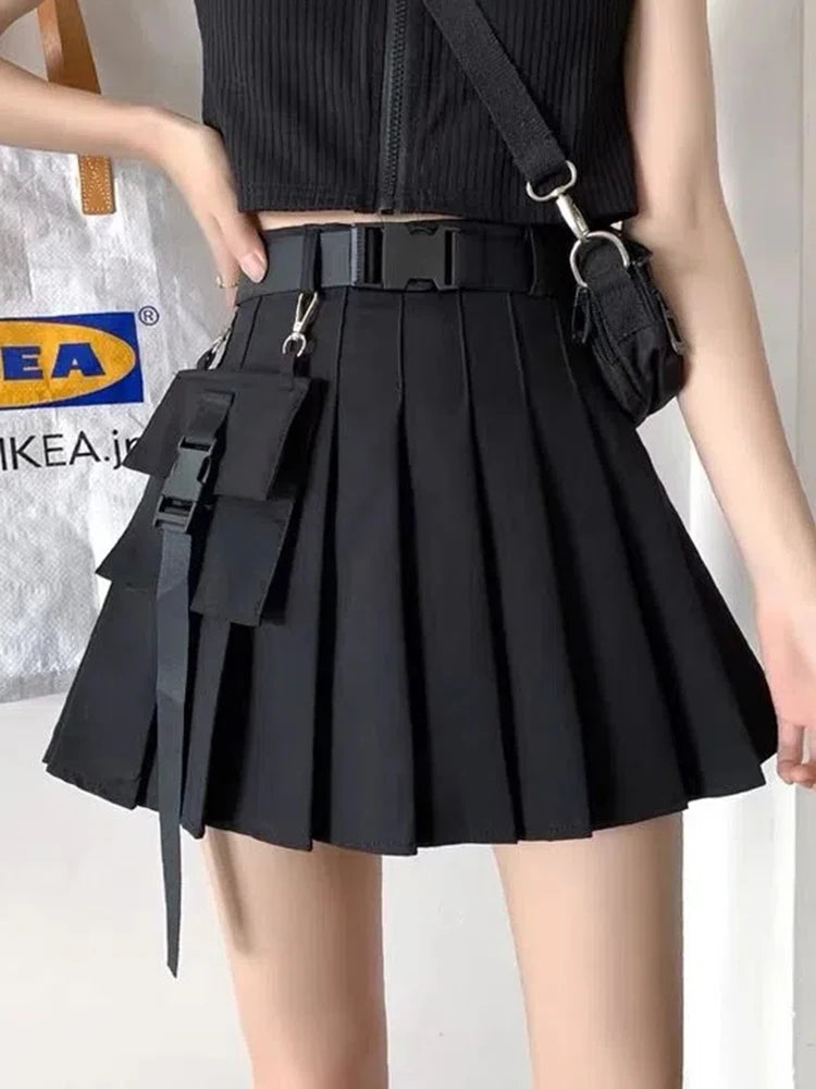 Cyberpunk Pleated Cargo Skirt: Edgy Y2K Fashion for a Bold Aesthetic Look