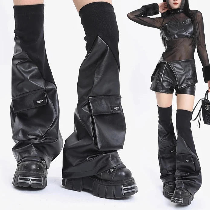 Cyberpunk Y2K Aesthetic Leather Leg Warmers for Edgy Fashion Statements