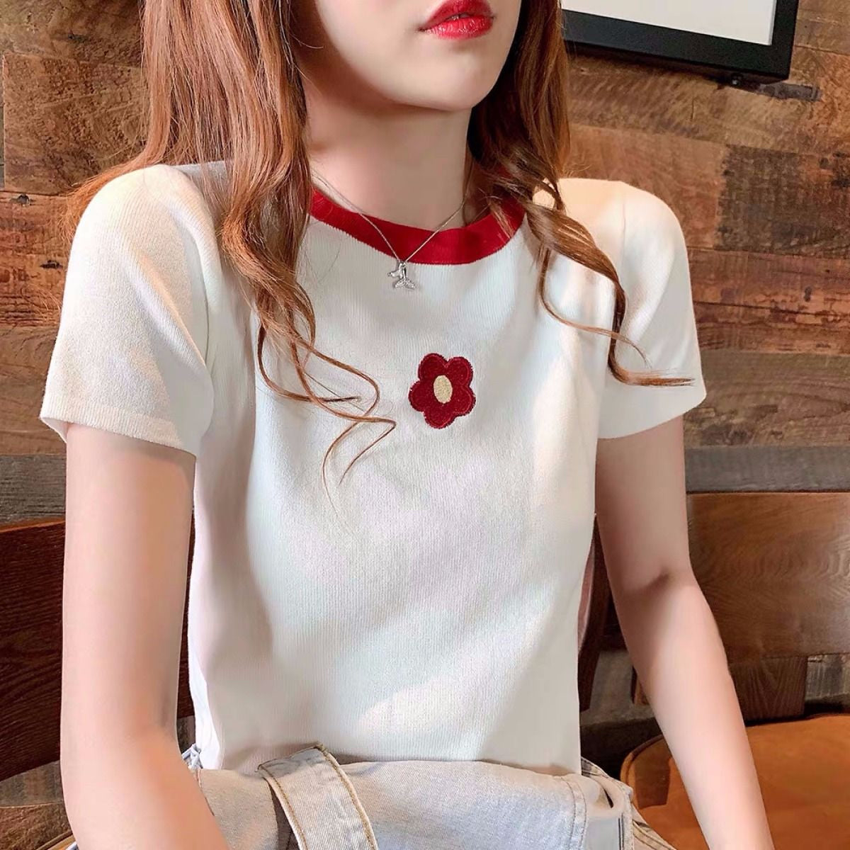 Daisy Embroidered Y2K Aesthetic Slim Fit Casual Shirt for Cute Outfits