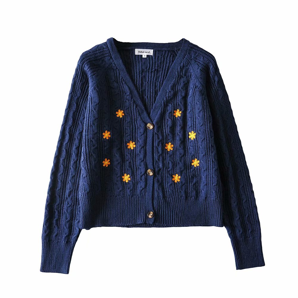 Daisy Embroidery Knitted Cardigan - Y2K Vintage Aesthetic Sweater for Cozy Outfits