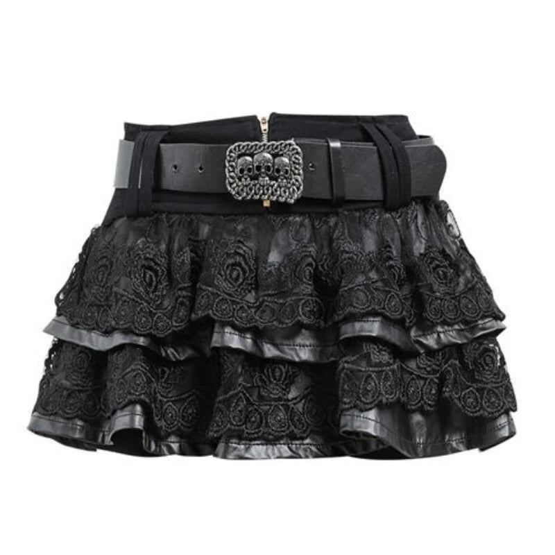 Dark Academia Lace Mini Skirt - Y2K Aesthetic Grunge Style for Chic Outfits