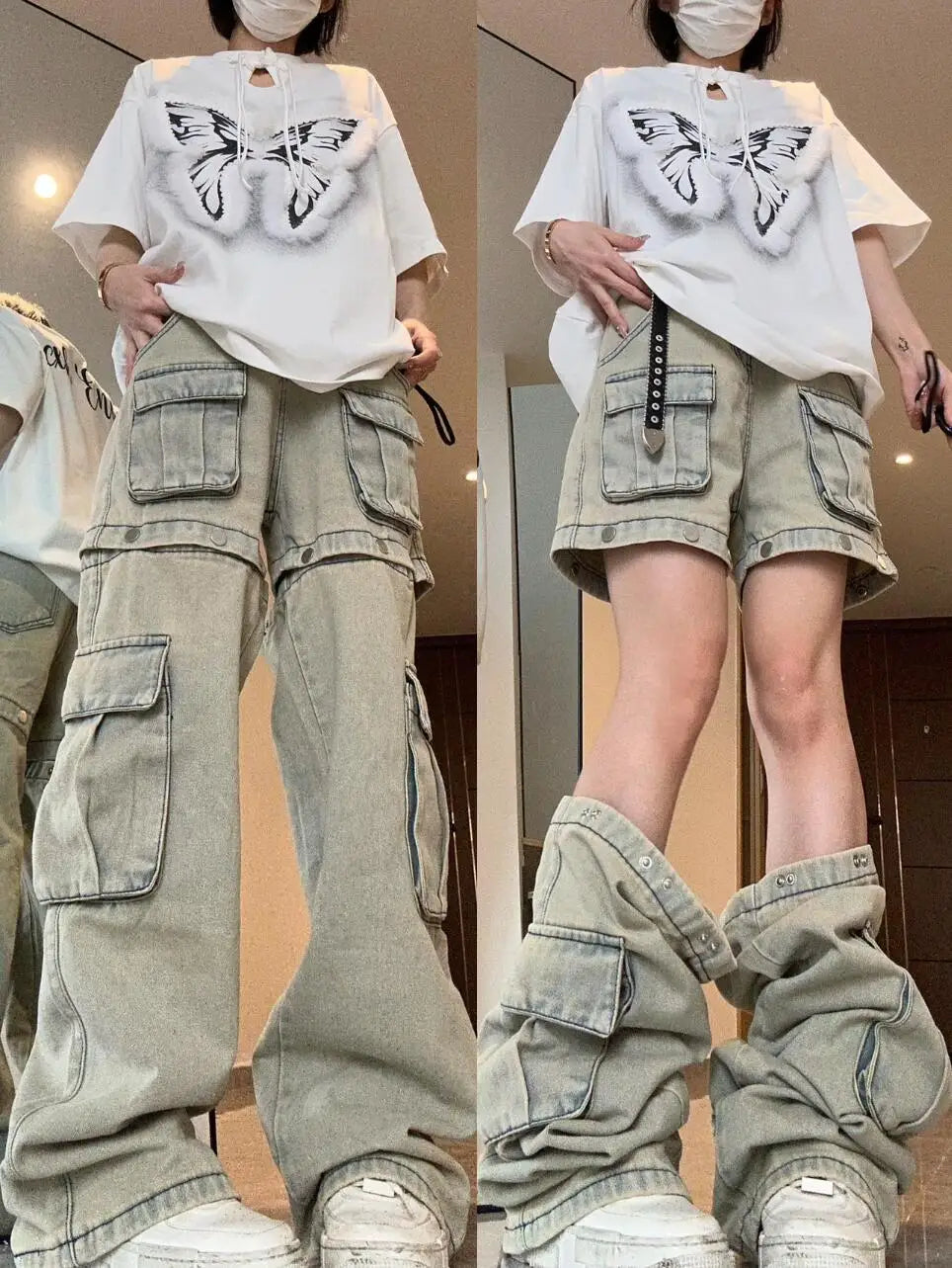 Detachable Harajuku Y2K Jeans for Trendy Y2K Fashion and Aesthetic Outfits