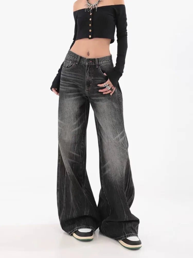 Distressed Vintage Wide-Leg Jeans for Y2K Aesthetic and Grunge Style Outfits