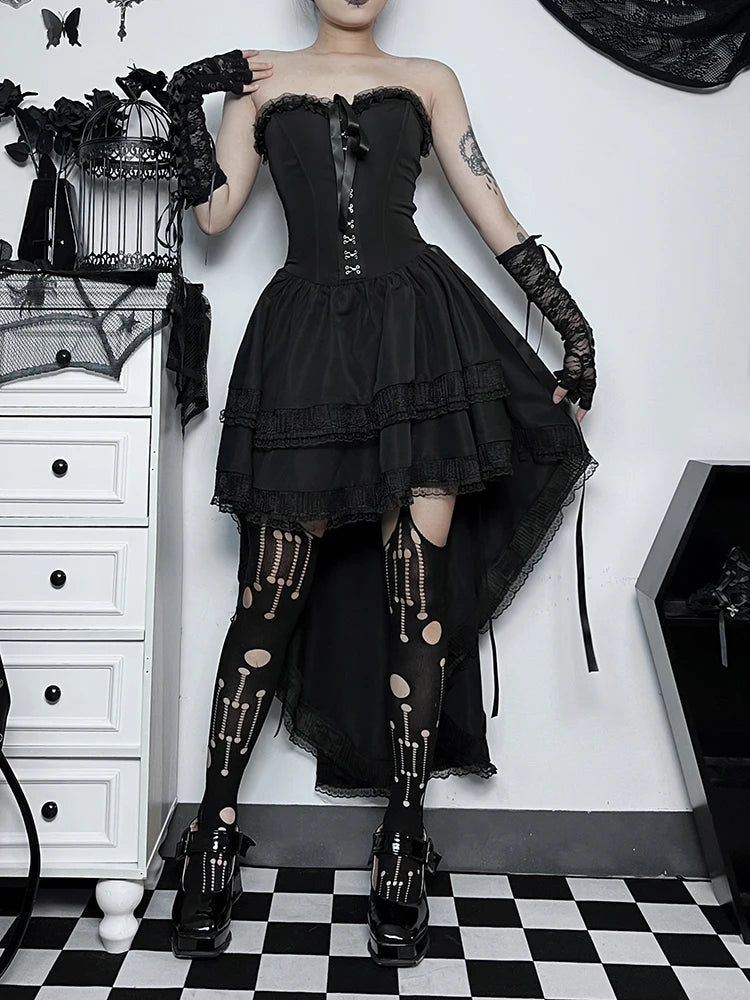 Elegant Gothic Corset Dress - Y2K Aesthetic with Grunge Style and Coquette Flair