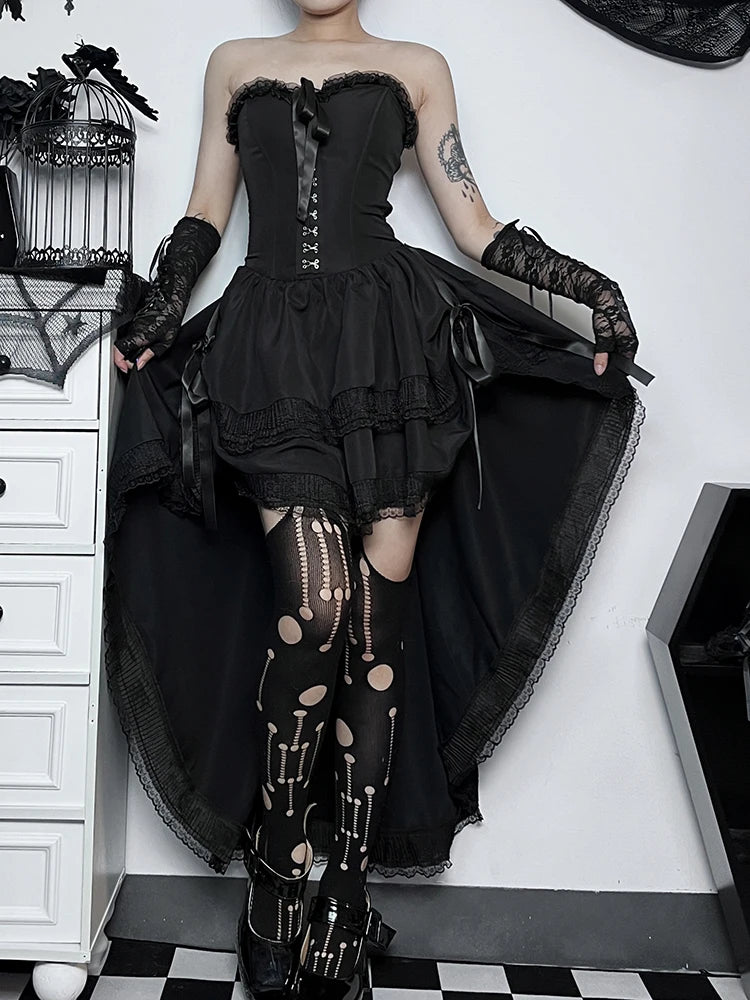 Elegant Gothic Corset Dress - Y2K Aesthetic with Grunge Style and Coquette Flair