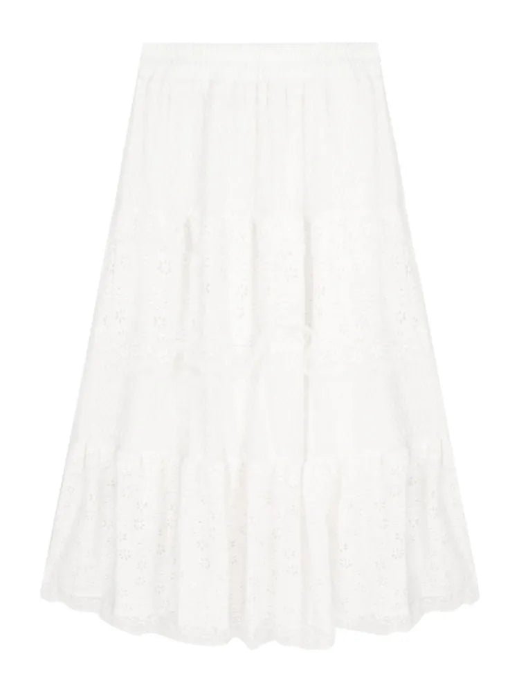 Elegant White Long Lace Skirt for Y2K Fashion, Coquette Aesthetic & Grunge Style Outfits